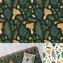 Лесные сокровища. Паттерн для печати на текстиле, упаковке, полиграфии и скрапбукинге