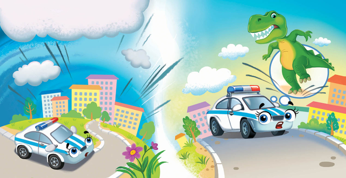 маленькая полицейская машинка, которая старается быть смелой. для издательства Клевер. серия Баю -бай