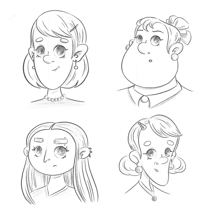 Стилизованные скетчи женщин.