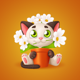 Котик с цветочным горшком 