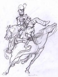 Эскиз. Схватка казака с баварским шеволежером. Фронтальная атака