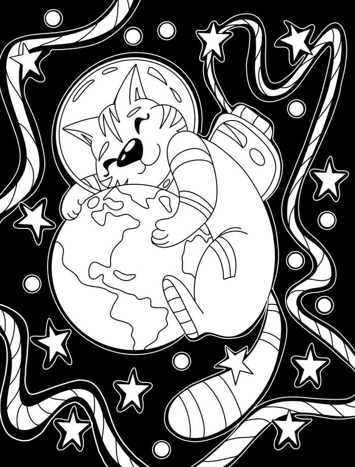 Иллюстрация для раскраски "Отважные КОТсмонавты"