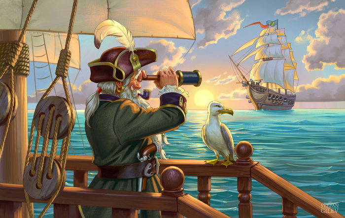 Капитан-пират  на палубе.