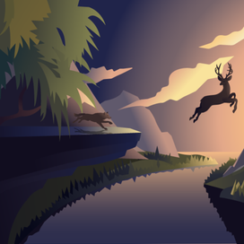 Олень спасается от волка