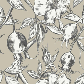 Винтажная ботаника. Паттерн плоды и цветы дикой розы