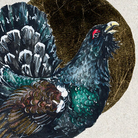 Глухарь. Акварель, поталь.