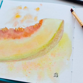 Ломтик дыни. Акварель