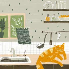 кот на уютной кухне