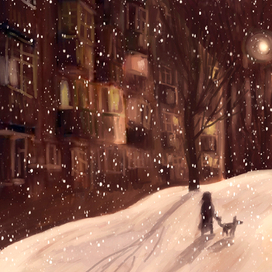 Зимняя рапсодия. Вечерняя прогулка с собакой
