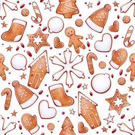 Бесшовный паттерн Новогодние Пряники