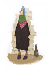 В шарфе с бутылкой