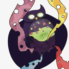 Иллюстрация совы, которая держит сферу