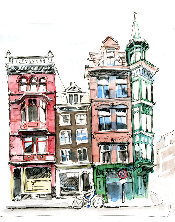 Амстердам. Улица, велосипедист