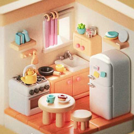 Уютная кухня в 3d