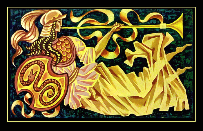 "Афина" бумага, акрил, 68х39 см, 2016г.  Серия "Мифы и легенды древней Греции".