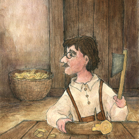 "Джузеппе и  говорящее полено". Иллюстрация к сказке "Золотой ключик"