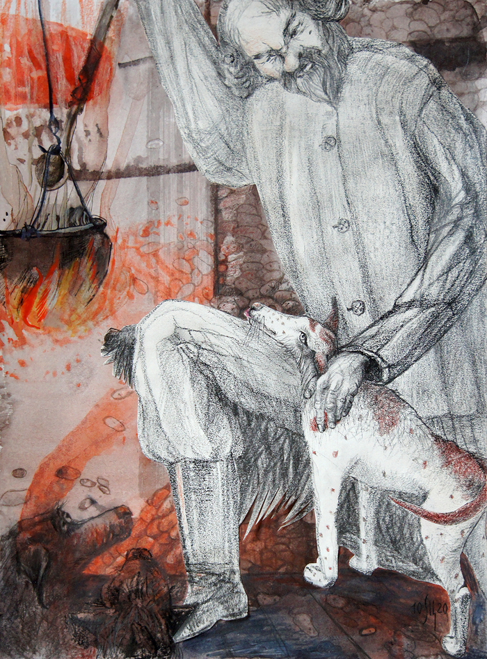 ПОРОЙ НА СКЛАДЕ... (иллюстрация к "Картофельной собаке" Ю.Коваля)