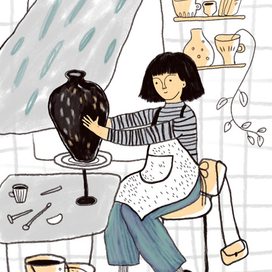 гончар за работой в мастерской