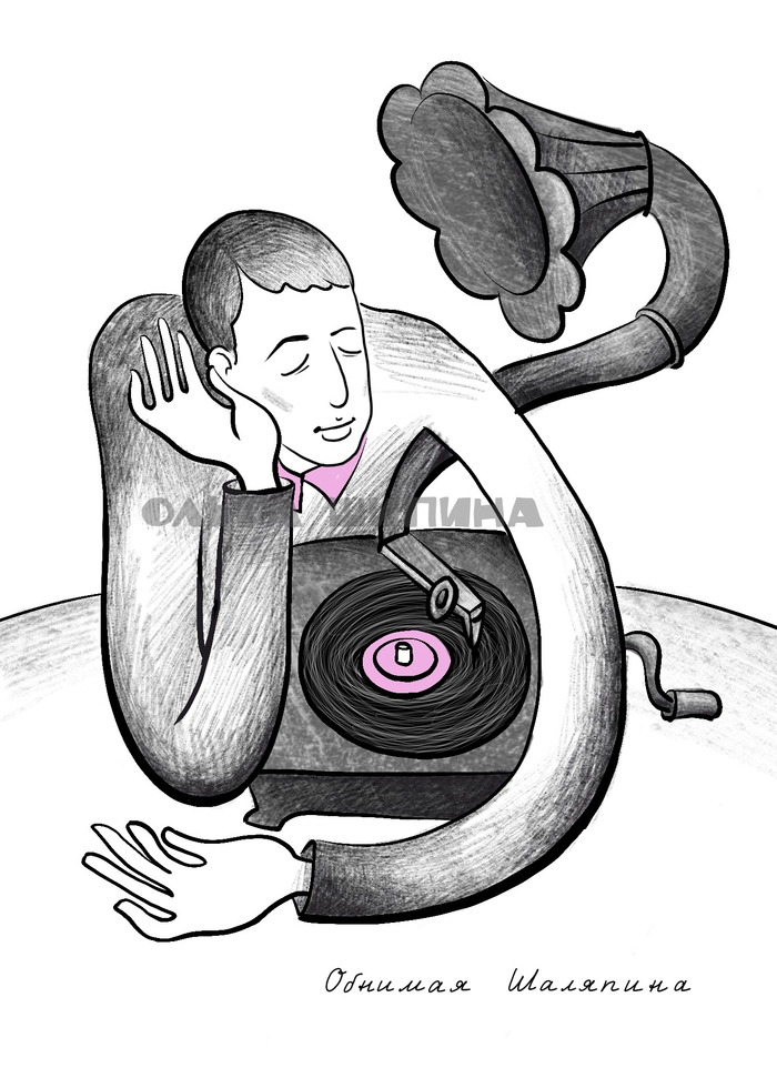 Обнимая Шаляпина. Открытка из серии открыток «Рахманинов»