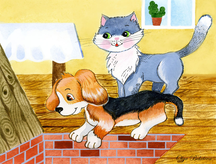 В погреб лезет Жучка, с нею кот