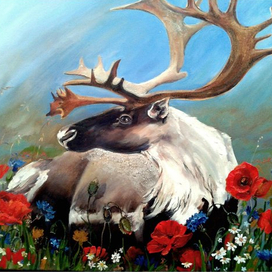 Олень - Актеон (хм, акрил, 3D паста, 50Х70 2014)