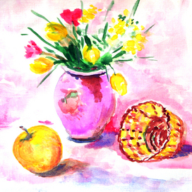 Натюрморт с желтыми тюльпанами