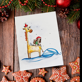 жираф и санки