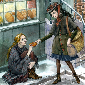 Сара делится хлебом с Анной. Ф.Бернетт "Маленькая принцесса""