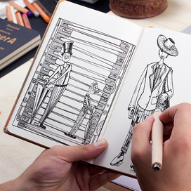 Графические илюстрации в ретро стиле юные джентельмены и модный хипстер нарисованые черной гелевой ручкой