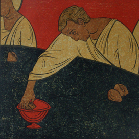 "Тайная вечеря", многоцветная линогравюра, 42x37, 2014 г.