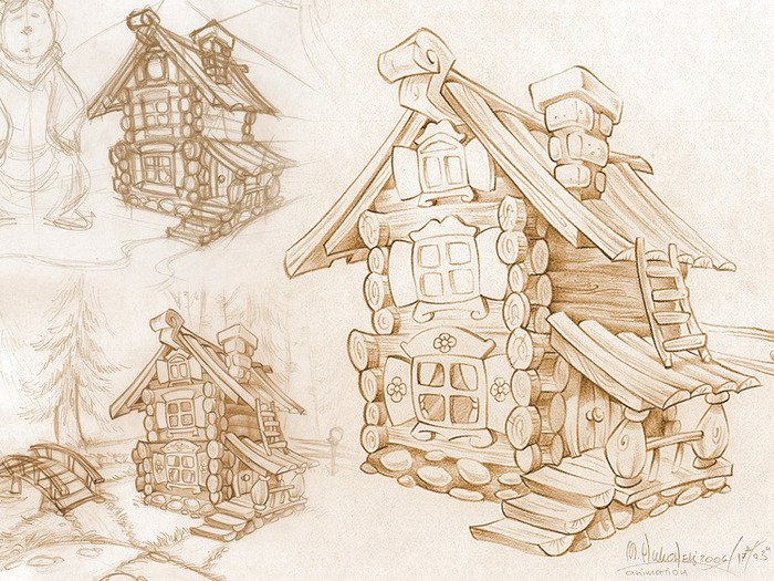 "Теремок" (Эскиз, процесс создания)