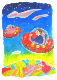 The illustration for children's  book, "Arman and the seven planets."