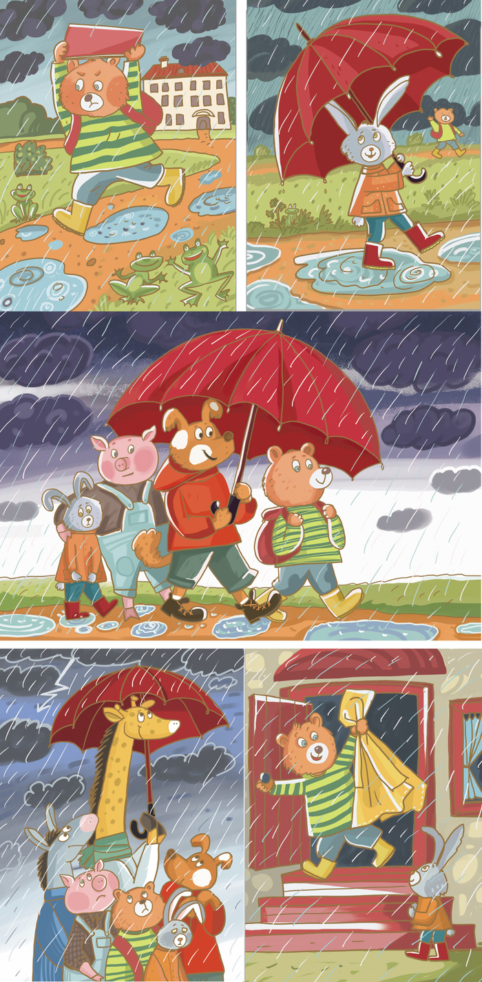 Иллюстрации к мини-книжке " Красный зонтик"