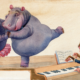 начинается программа, два ручных гиппопотама...