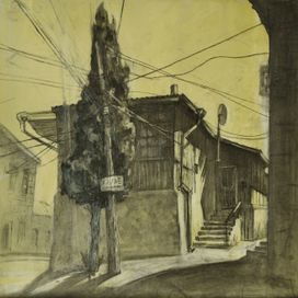 Лист из серии "Жилые дома", тон.бум., уголь, 40x40, 2013г.