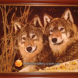 Картины янтарные - Волки
