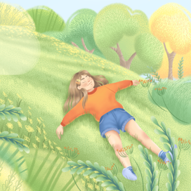 Иллюстрация книжная. Девочка в поле