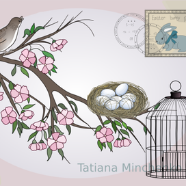 Пасхальная открытка с птичкой