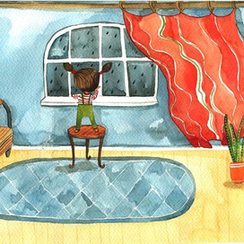 Девочка смотрит в окно