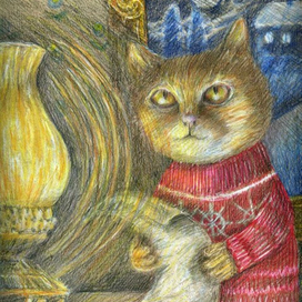 При свете лампы