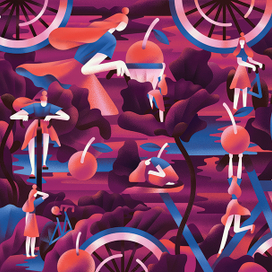 Велосипед, вишня и маки