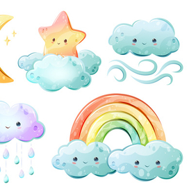 Набор милых небесных элементов на белом фоне