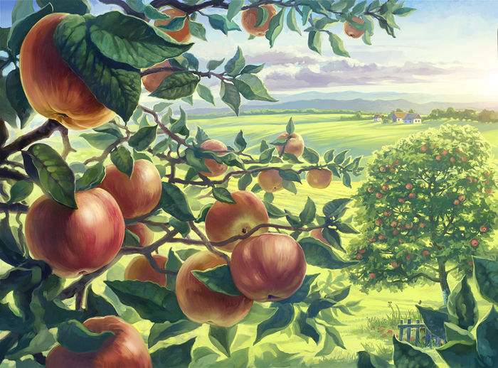 Пейзаж с яблоней.