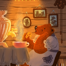 Пряничная медведица пьет чай