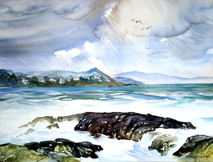 ,,Ирландское море,,Акварель.