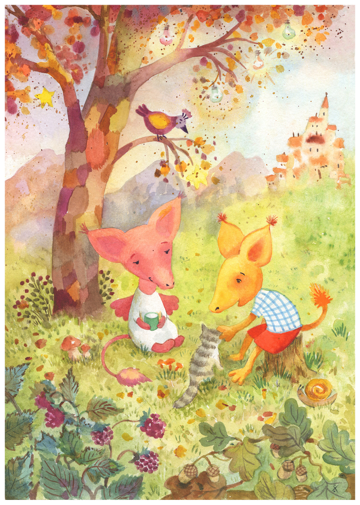 Пикник с котенком на опушке леса. Италия, Баярдо.