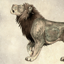 Лев акварель