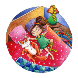 Девочка и лисёнок. Дневная сиеста.