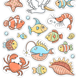Стикеры в комплект к раскраске "Море-Океан"
