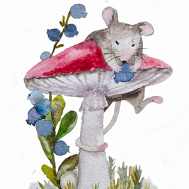 мышь на мухоморе